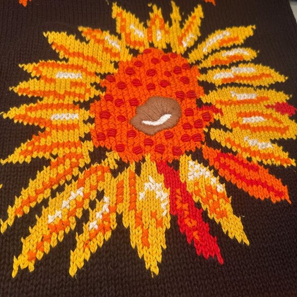 Roberta Freymann Sunflower Knit Oversized Sweater Women Autumn Vintage Tunic - Picture 7 of 16